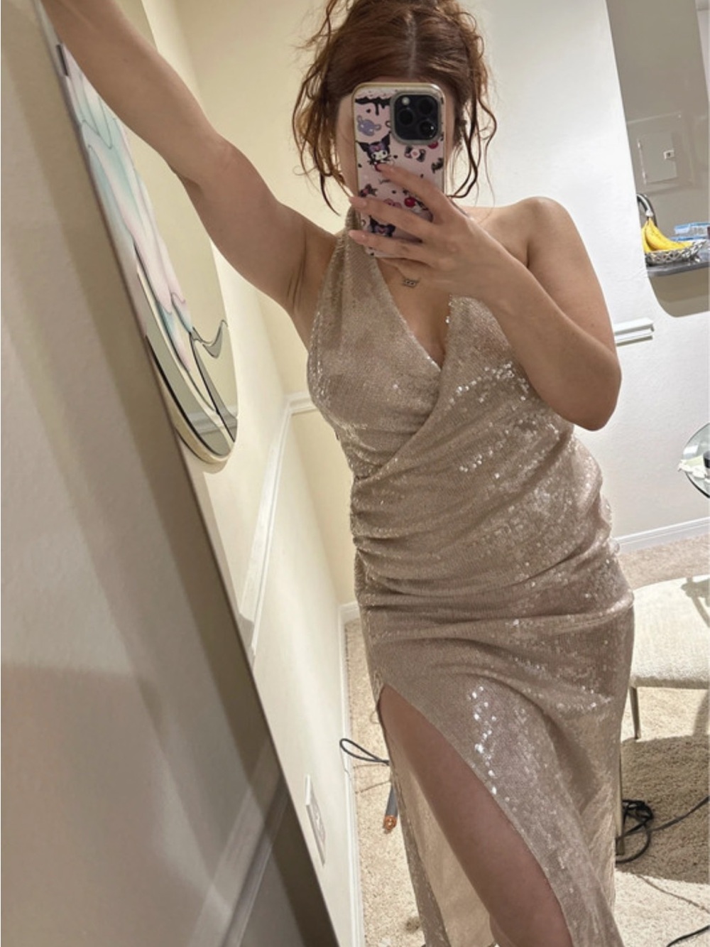 Zara One-Shoulder Sequin Wrap Maxi Dress in Champagne